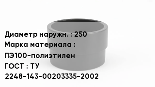 Втулка полиэтиленовая 250 ПЭ100-полиэтилен ГОСТ: ТУ 2248-143-00203335-2002